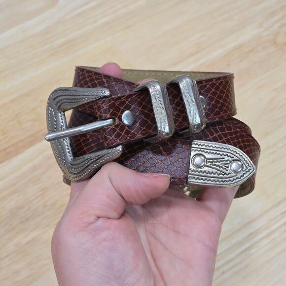 State of The Art Women's Size 12 Brown Faux Snake Skin Belt Western Boho Buckle - Picture 2 of 16